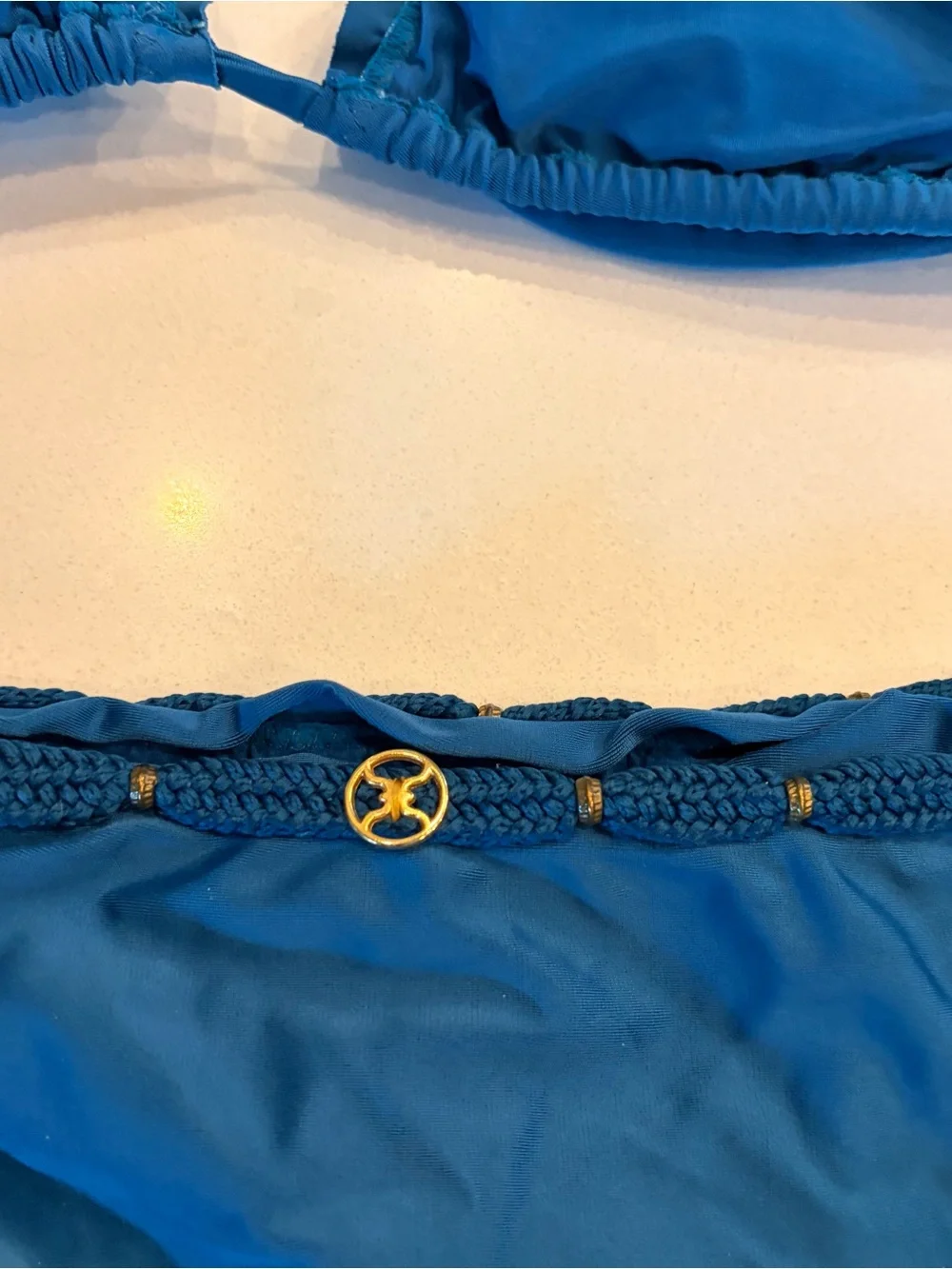 Vix Paula Hermanny Side- Tie Triangle Bikini Set in Deep Aqua, Size L